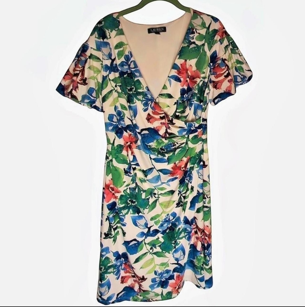 Lauren Ralph Lauren floral faux wrap dress puff bubble‎ sleeves new with tags